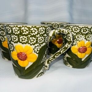 Mugs 4 Embossed Floral 12oz temp-tations‎ Old World Green Discontinued HTF EUC